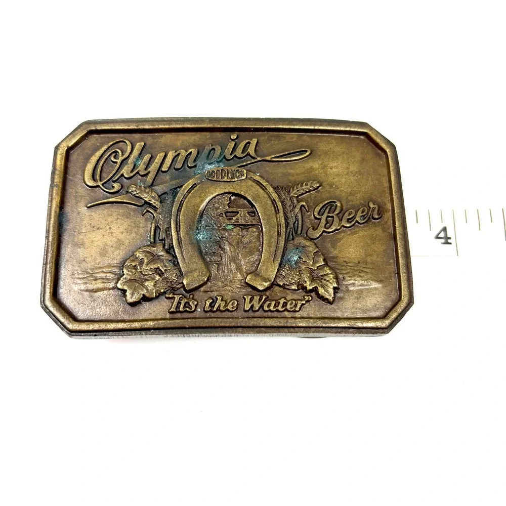 VTG Olympia Beer Belt Buckle Brass Horseshoe Waterfall Limited Edition W/Opener